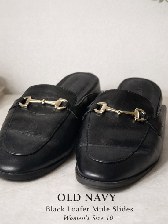 Old Navy Shoes - Old Navy Black Mule Loafers with Gold Accent